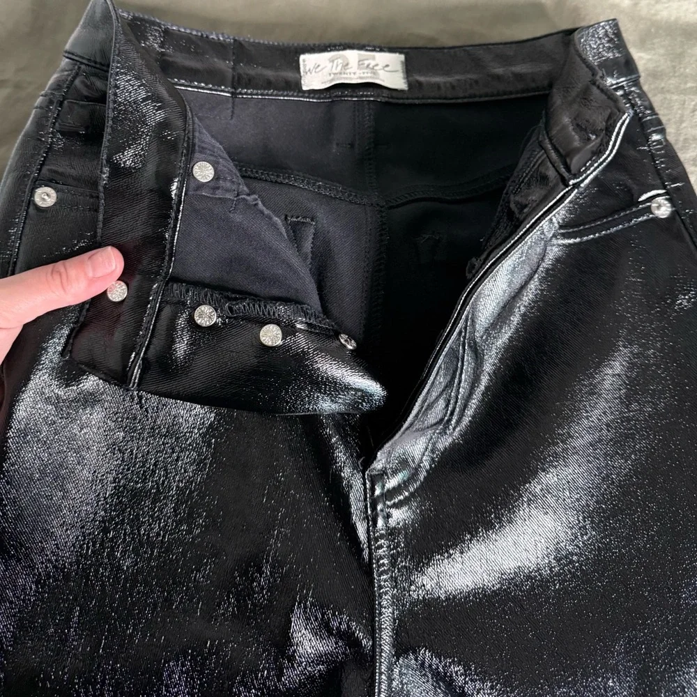 We The Free Black Patent Skinny Pants Size 25 High Rise Slim Skinny Button Fly - Picture 2 of 10